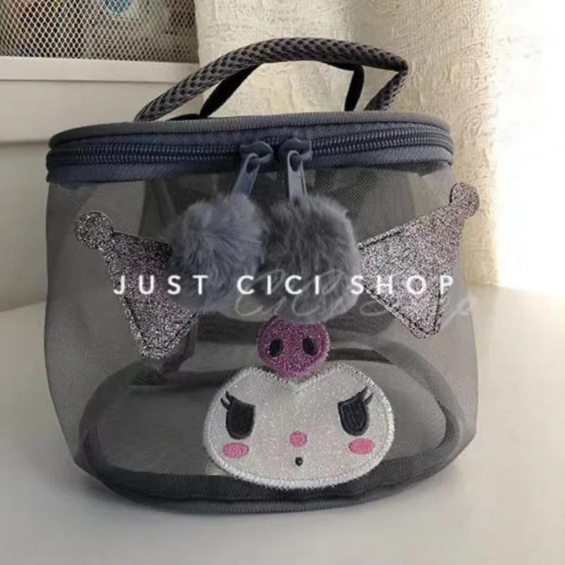 Sanrios boneka anime Kuromi Kawaii gadis mencuci tas kosmetik ritsleting kartun mesh penyimpanan tas portabel setan kecil hadiah ulang tahun