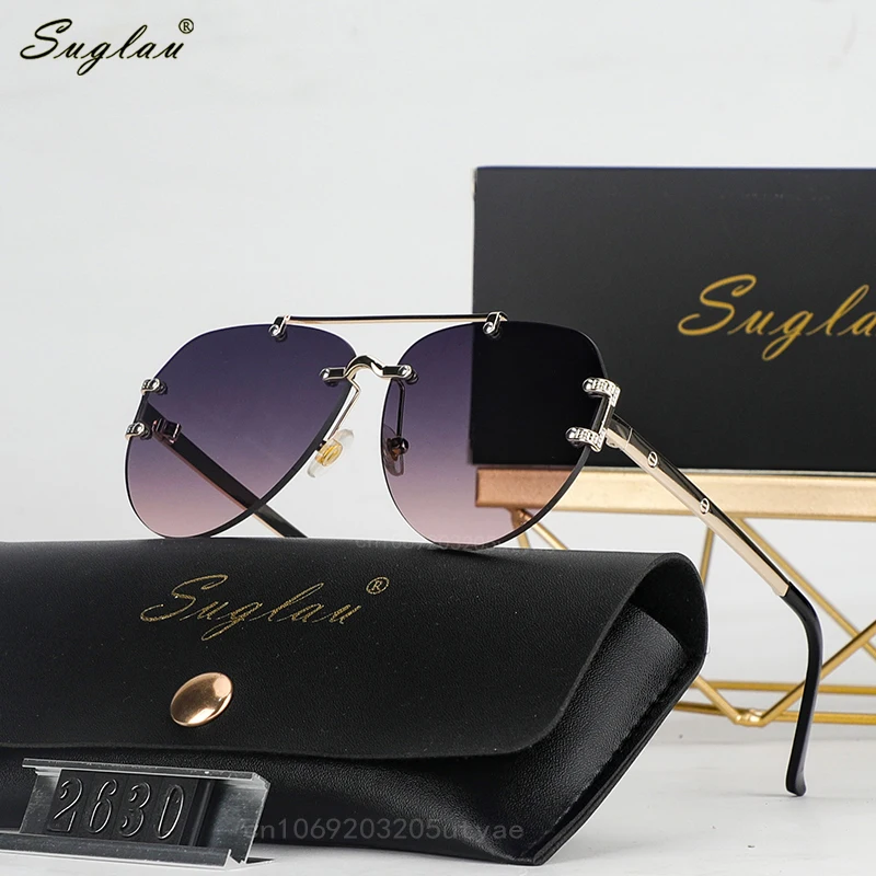 

Солнцезащитные очки SUGLAU женские, модные классические овальные солнечные аксессуары без оправы, в стиле унисекс, для вождения, в стиле кэжуал