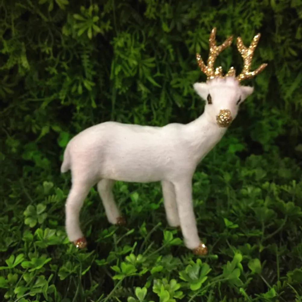 2Pcs Simulation White Sika Deer Ornaments Lifelike Expression for Car Dashboard Book Shelf Bedroom Decoration Glitter Horns