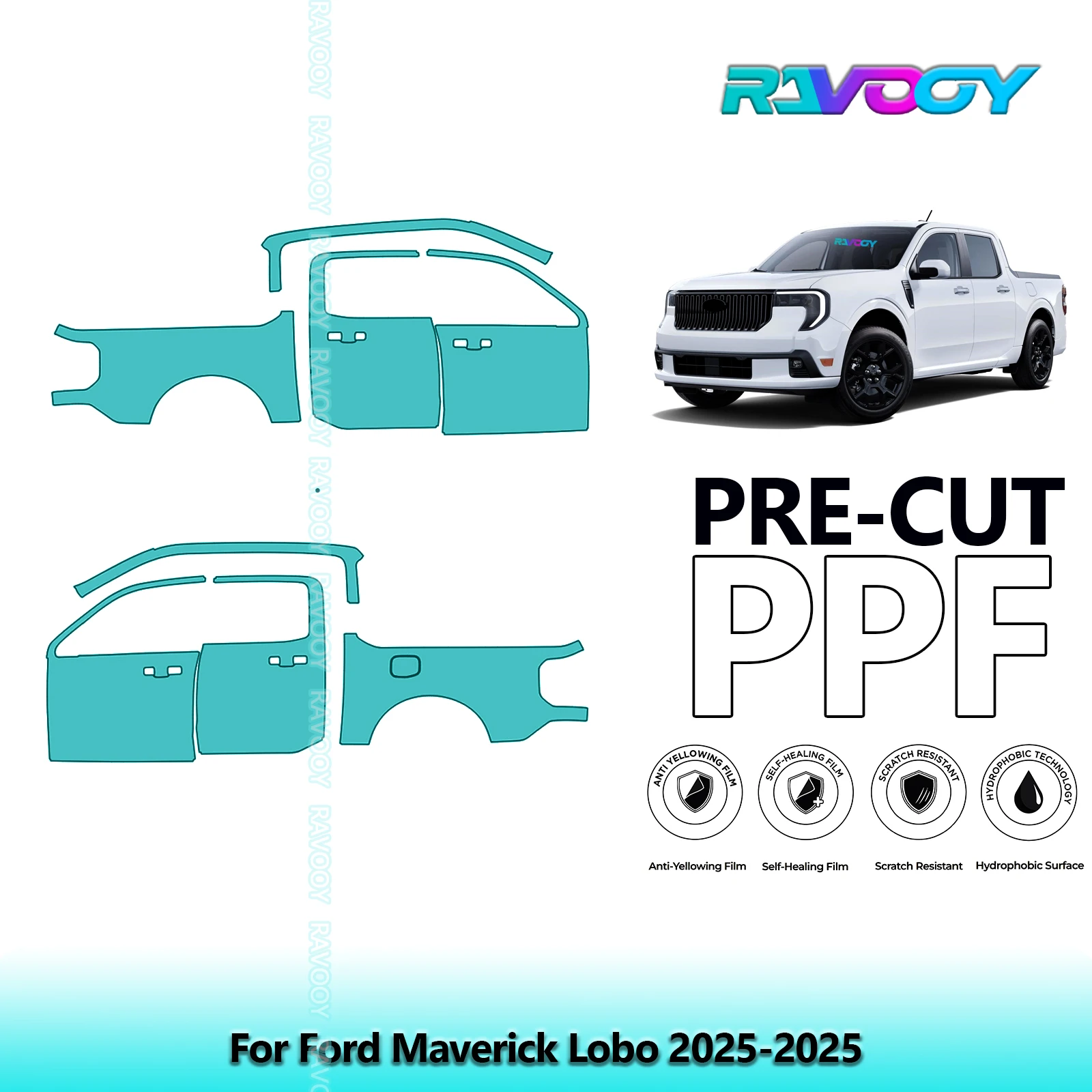

For Ford Maverick Lobo 2025-2025 8.5mil Clear Matte Pre-Cut PPF Door & A/B Pillar Kit TPU Paint Protection Film Set