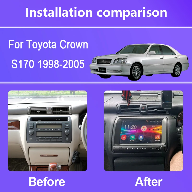 For Toyota Crown Majesta 3 S170 1998-2005 Car Radio Multimedia Video Player Navigation GPS Android 12 Octa Core 8G 256G 4G WIFI