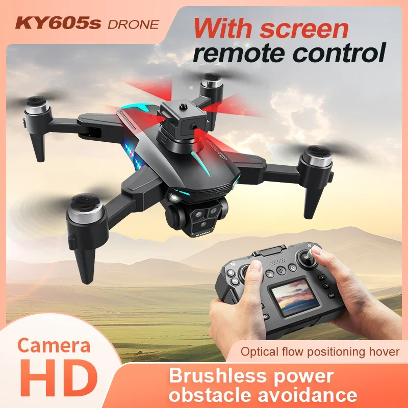 KY605S Screen Control Drone With Display Screen Three Camera Obstacle Avoidance HD Aerial Photography Quadcopter Dron Toys Gift