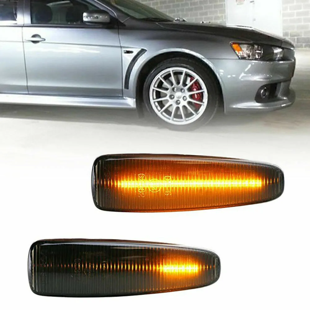 

2pcs Dynamic Amber LED Side Fender Marker Light Sequential For Mitsubishi Lancer Evo