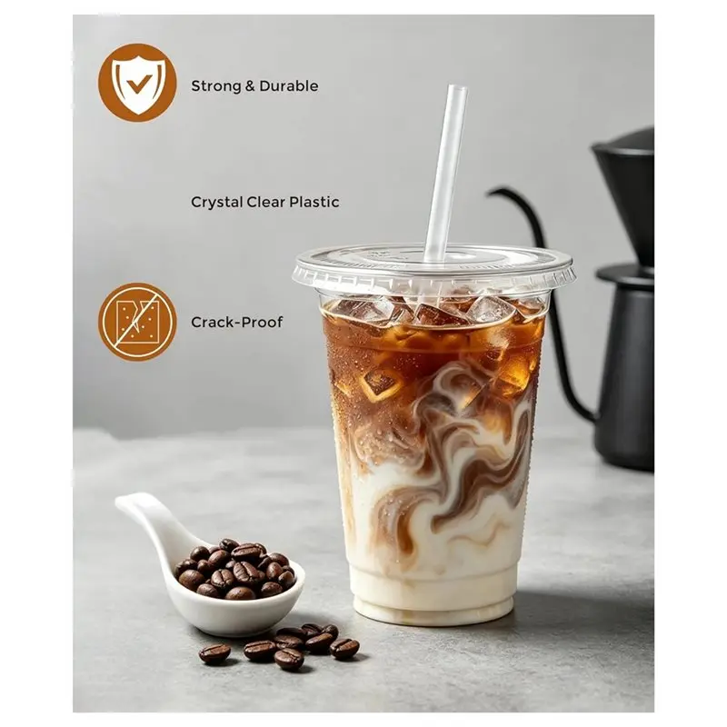 Picture 4: PHFU-Clear Cups With Lids Straws Leak-Proof Sturdy Iced Coffee Cups With Lids,Disposable To Go Cups For Smoothies Cold Drinks