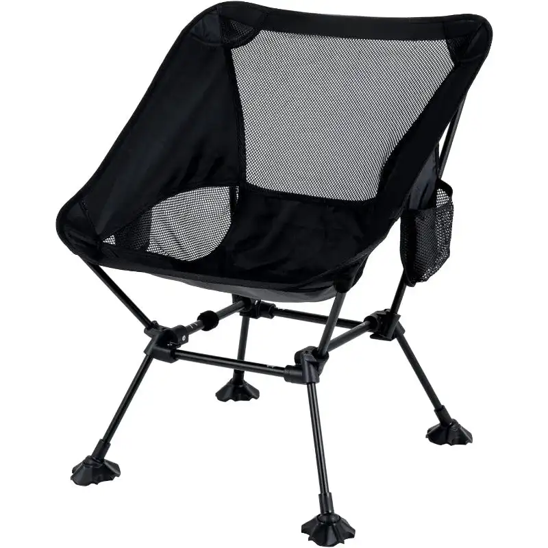 

Ultralight Compact Camping Folding Beach Chair with Anti-Sinking Large Feet and Back Support Webbing (Black - Square Frame)