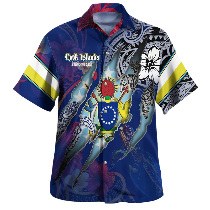 Summer Harajuku 3D Printing Cook Islands Flag Rugby Tribal Shirts Cook Coat Of Arm Emblem Graphic Short Shirts Men Fashion Tops