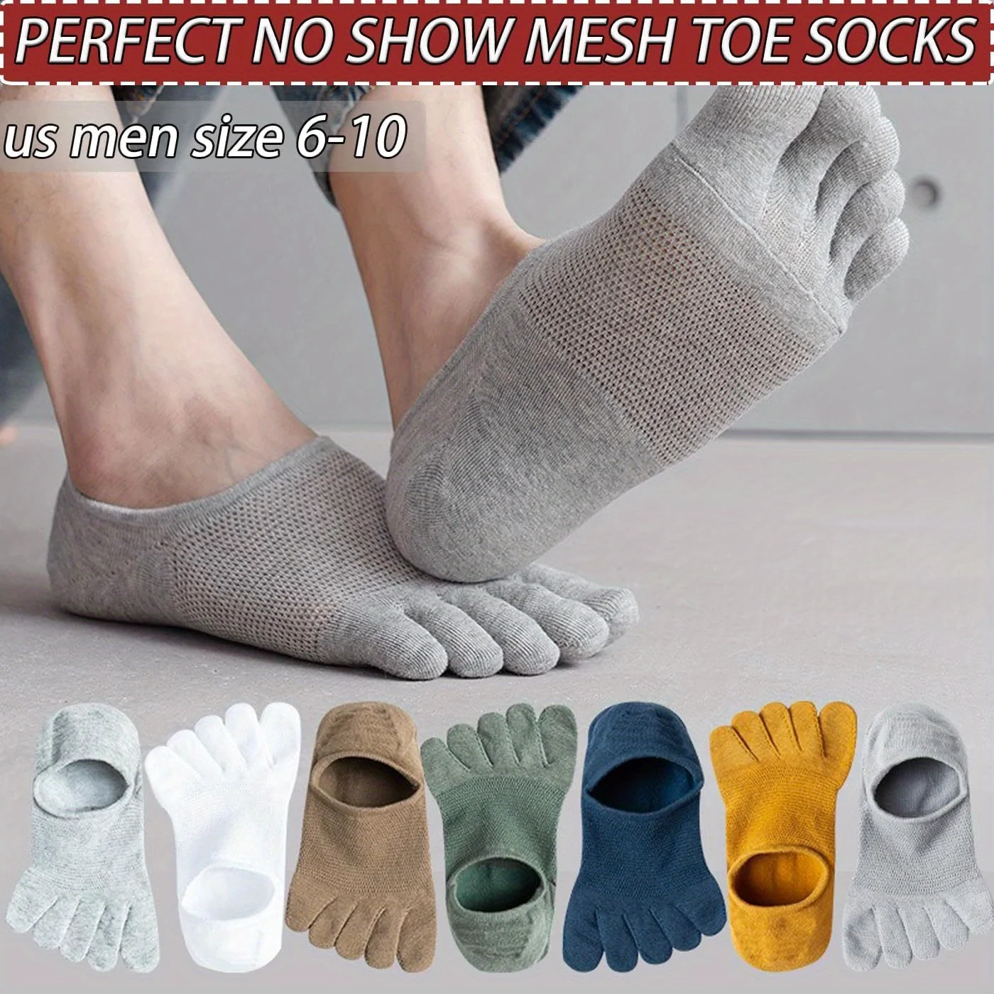 

5 pairs of women's ankle socks invisible socks five-toe socks thin summer style mesh breathable sweat-absorbing,