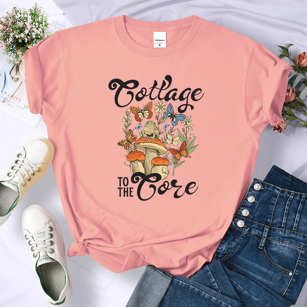 Cottagecore Aesthetics With Frog Mushroom Floral Female T Shirts Hip Hop T-Shirt Street Summer Tee Clothes High Quality Tshirt