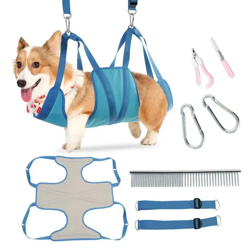 Dog Grooming Hammock Harness Dog Sling For Grooming Pet Home Grooming Assistant Pet Hammock With Nail Clipper File Comb Grooming