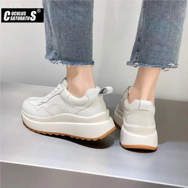 2022 Women Shoes Wedges Sneakers Vulcanize Shoes Shake Shoes Fashion Girls Sport Shoes Genuine Leather Sneakers Shoes Footwear