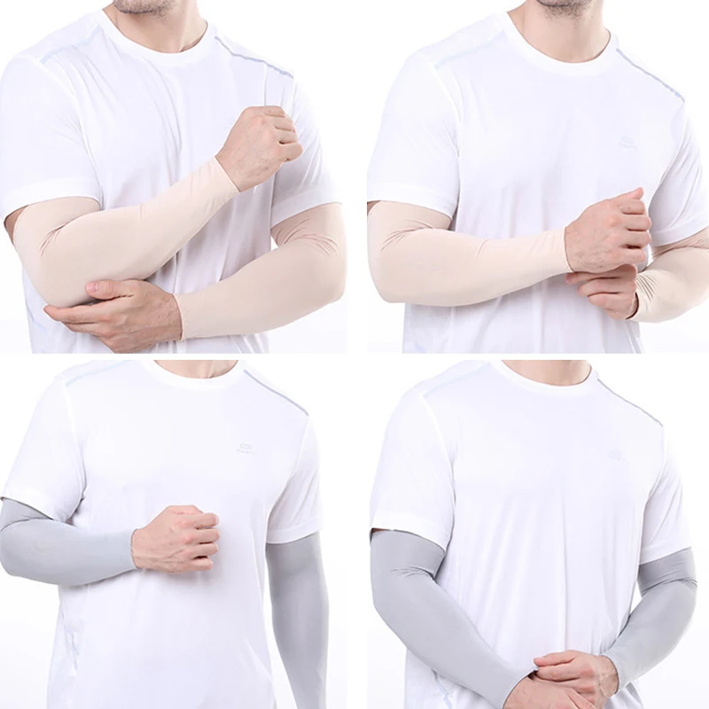 1 Pair Summer Ice Silk Sleeve Sun UV Protection Cooling Arm Sleeves Fingerless Outdoor Sport Riding Running Arm Cover Breathable