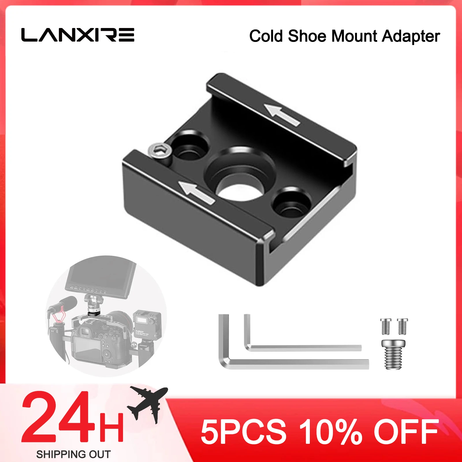 Lanxire Cold Shoe Mount Adapter, Cold Shoe Bracket with 1/4