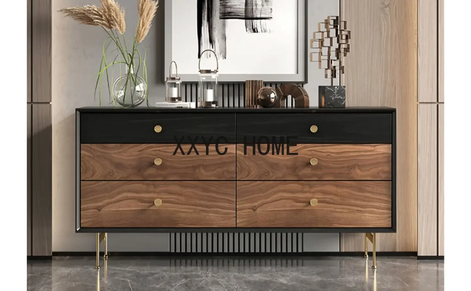 

Итальянский комод из цельного дерева с шестью ящиками, боковой шкаф из черного ореха, шкаф для хранения ящиков для гостиной, входной шкаф