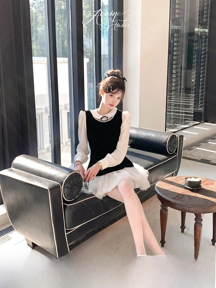 

Acaine White Long Sve Doll Collar irt Women's Spring Inner Wear Layered Loose Slimming Top Casual Sle Cotton Blend