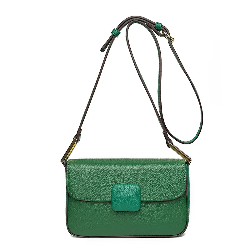 

Green Leather Bag Women's New Style Shoulder Bag Cowhide Shoulder Underarm Bag Square Buckle Cross Body Bag Valentine's Day Gift