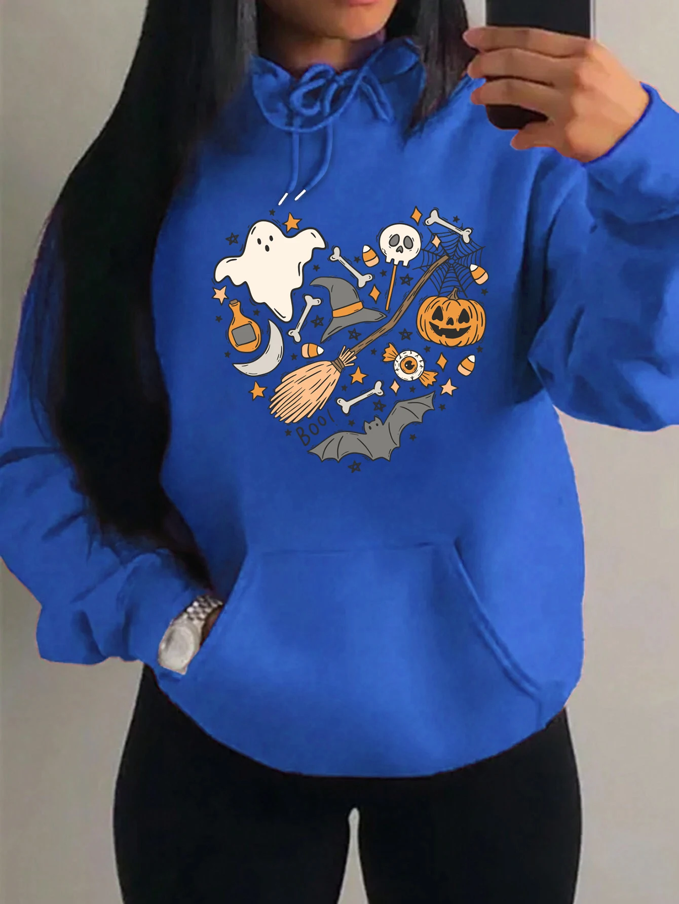 Halloween Element Collection Design Women Streetwear Fashion Fleece Hoody Loose Fashion Hoodie Autumn Street Style Womenwear