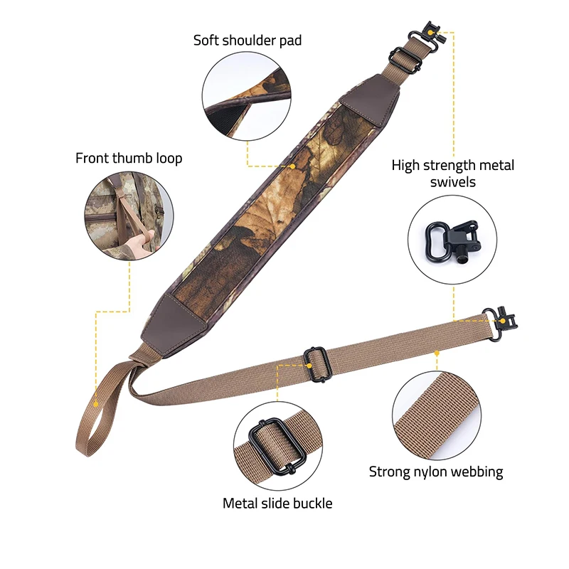 Two Point SlingSling with Wide Neoprene Padded Strap with Metal Swivels Thumb Loop Length Adjustable for Outdoors Hunting