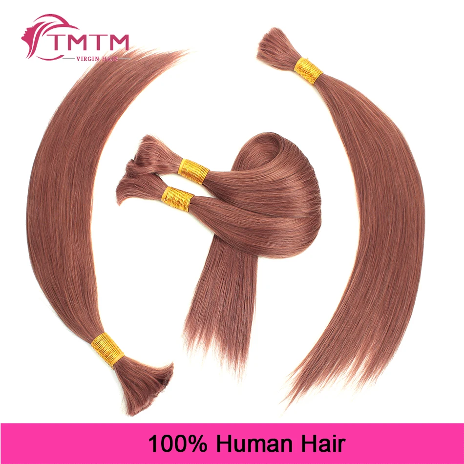 Straight Bulk Human Hair Extensions Brazilian Remy Human Hair No Weft 16-28 Inch Pre-Colored Copper Brown Bulk Hair For Braiding