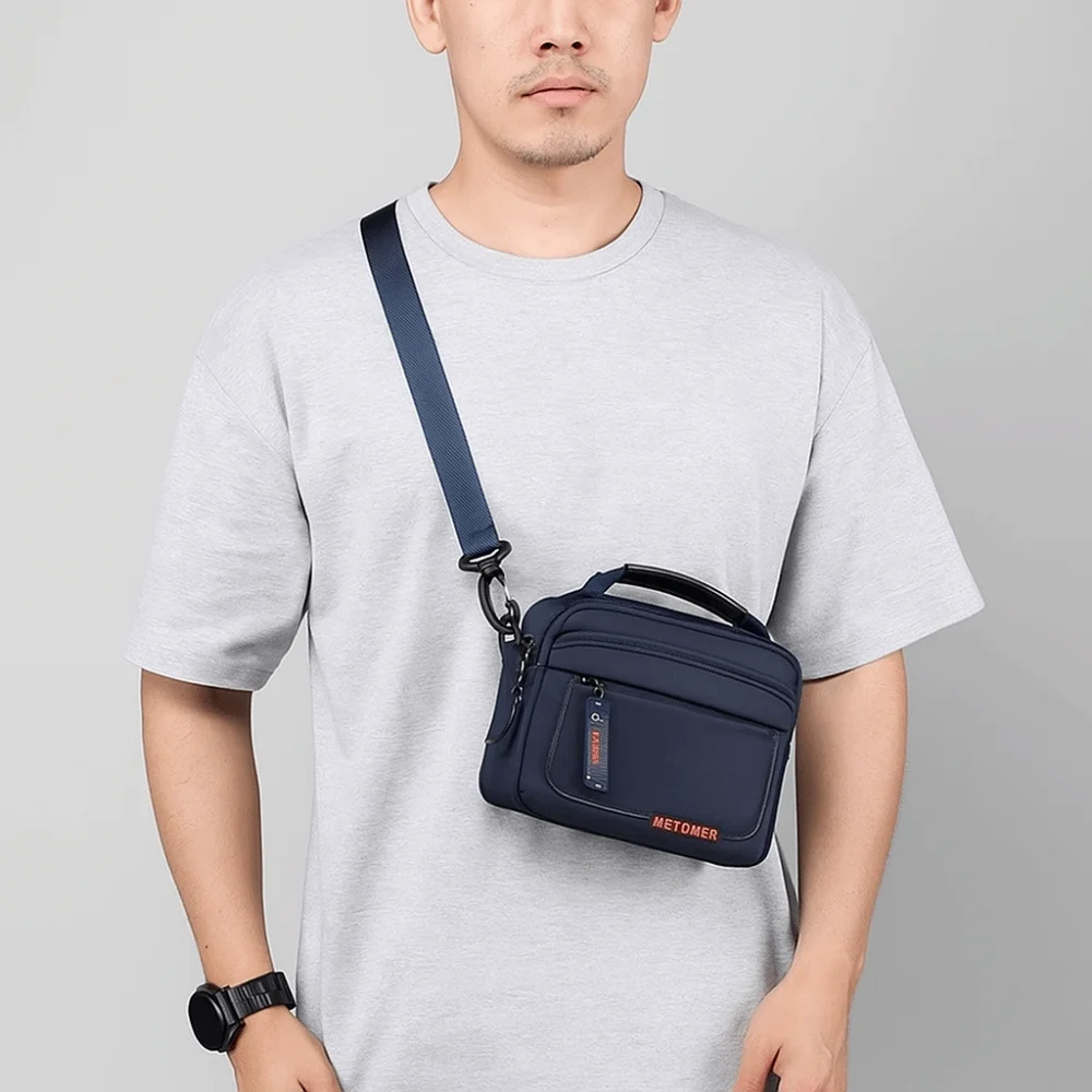 Multi-pockets Men's Shoulder Bag Multifunctional Waterproof Business Crossbody Bag Solid Color Adjustable Nylon Waist Bag Travel