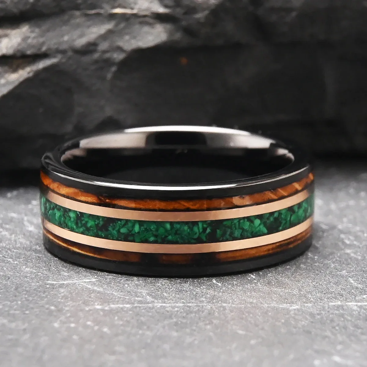 Retro Hammered Black Ring Inlaid With Coloured Opal Tungsten Steel Rings For Men And Women