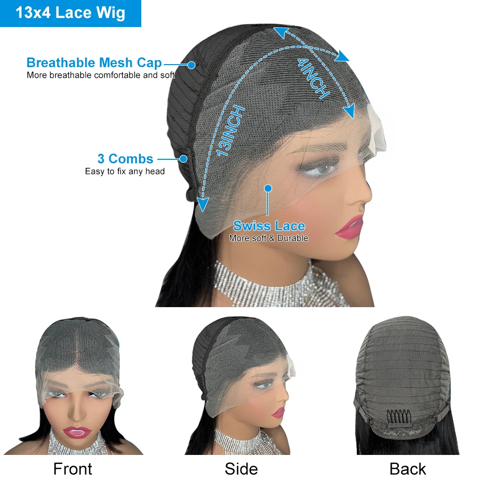 Wig Bob Pendek Berenda Bagian 5X1 T Brasil Pra Dipetik Wig Bob Lurus 13X4 Wig Rambut Manusia Renda Depan untuk Wanita Kulit Hitam