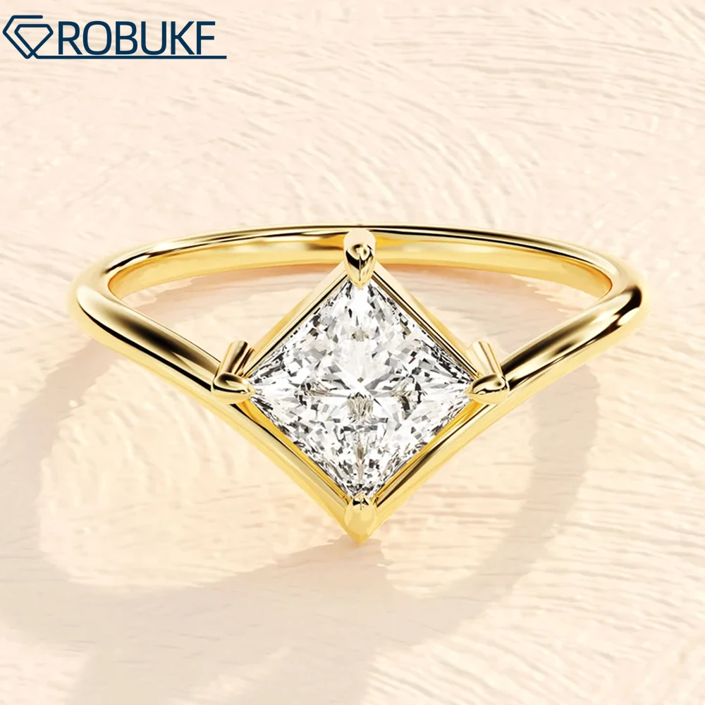 

1CT 5.5mm Princess Cut Moissanite Ring for Women Solitaire Lab Diamond 925 Sterling Silver 18K Gold Plated Wedding Band With GRA