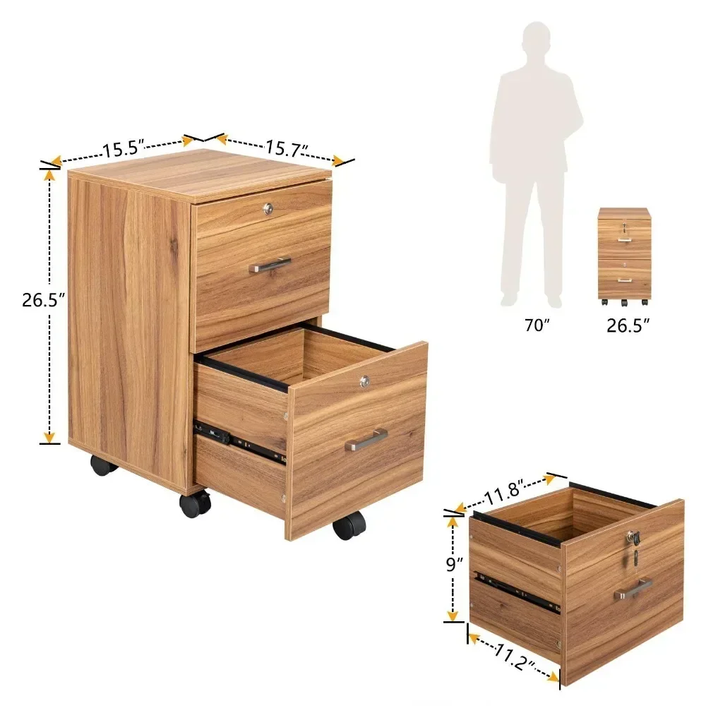 Armadietto con rotelle a 2 cassetti con serratura sotto l'archivio da scrivania per l'home office
