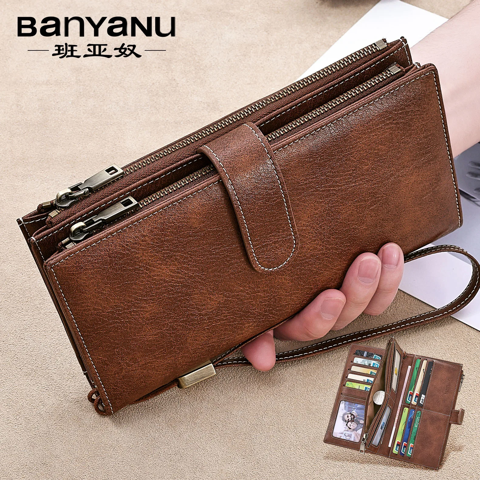 

BanYaNu винтажный женский кошелек из искусственной кожи, тройные складные кошельки большой емкости с блокировкой RFID, кошельки с держателем для кредитных карт для женщин