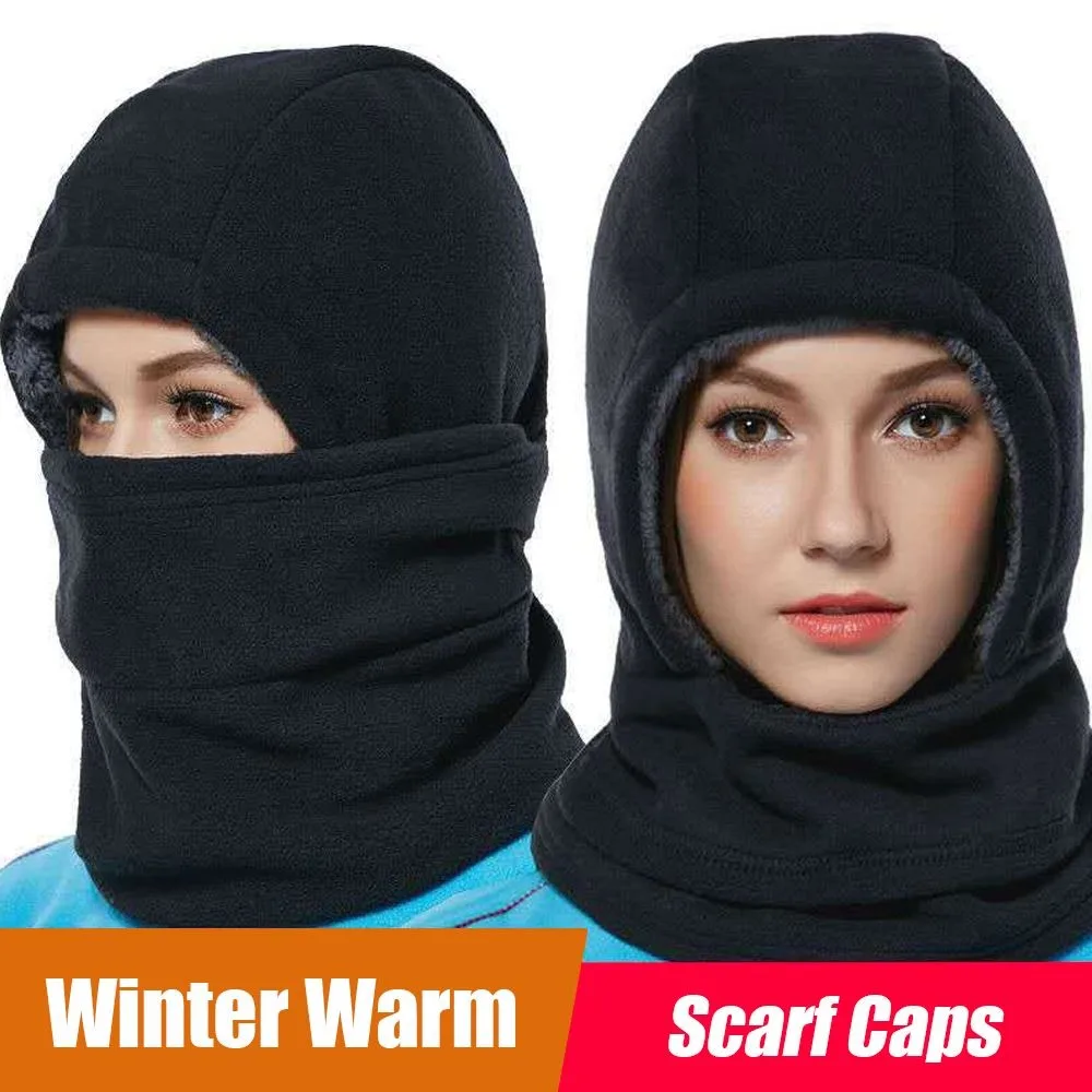 New Thickened Face Mask Neck Warmer Windproof Head Cover Solid Color Polar Fleece Snood Hood Hat Women Men