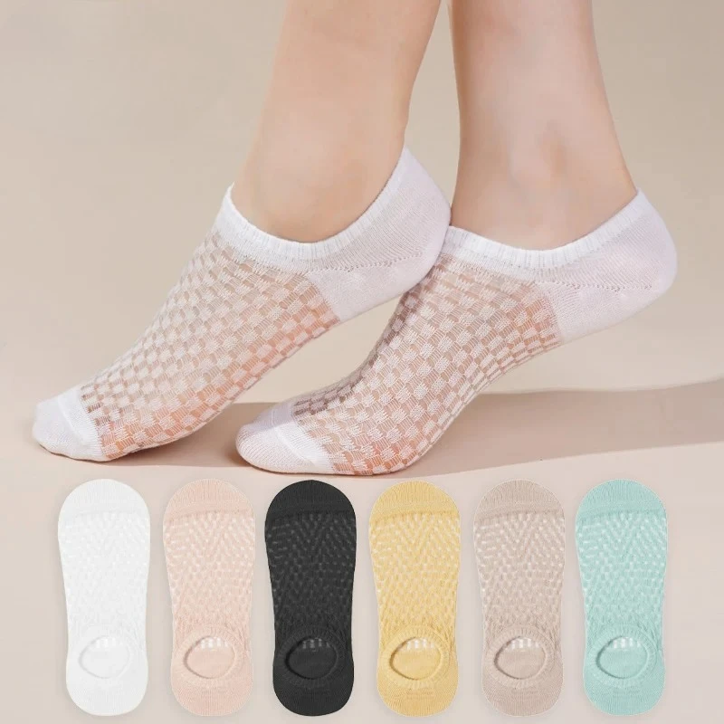 3/6/9 Pairs Boat Socks For Women Summer Thin Mesh Breathable Solid Color Socks Female Non-slip Invisible Shallow Crew Socks