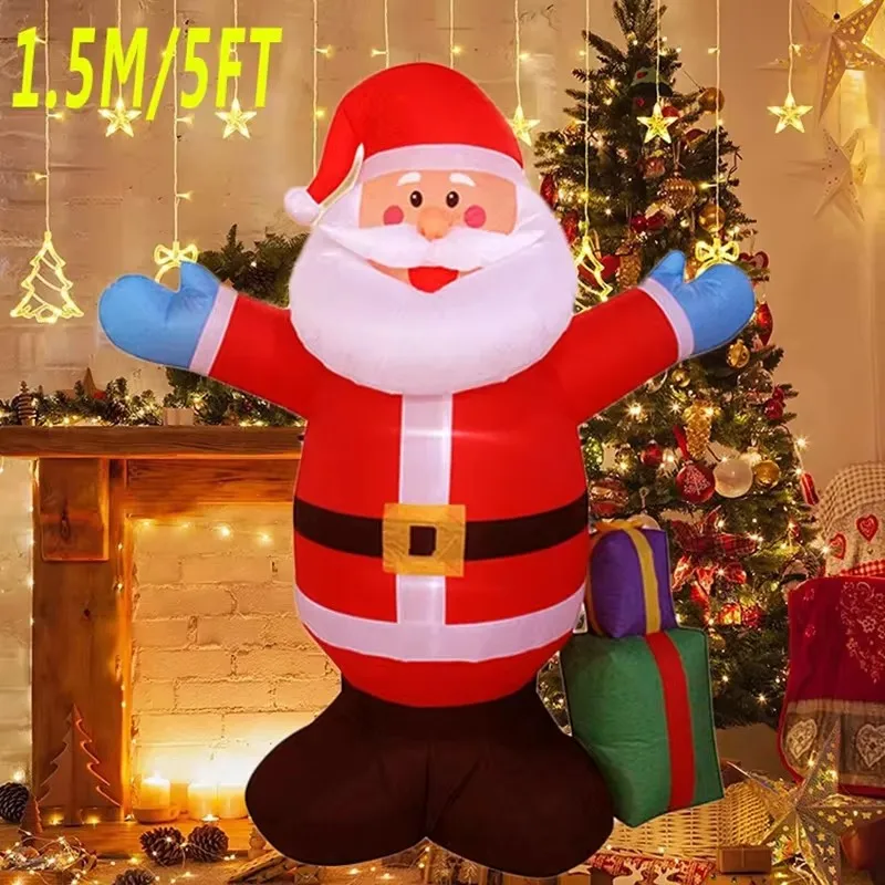 1.5M Christmas Inflatable Toys Hug Santa Claus LED Lights Inflated Model Toy Party Yard Props Indoor Outdoor Xmas Decoration