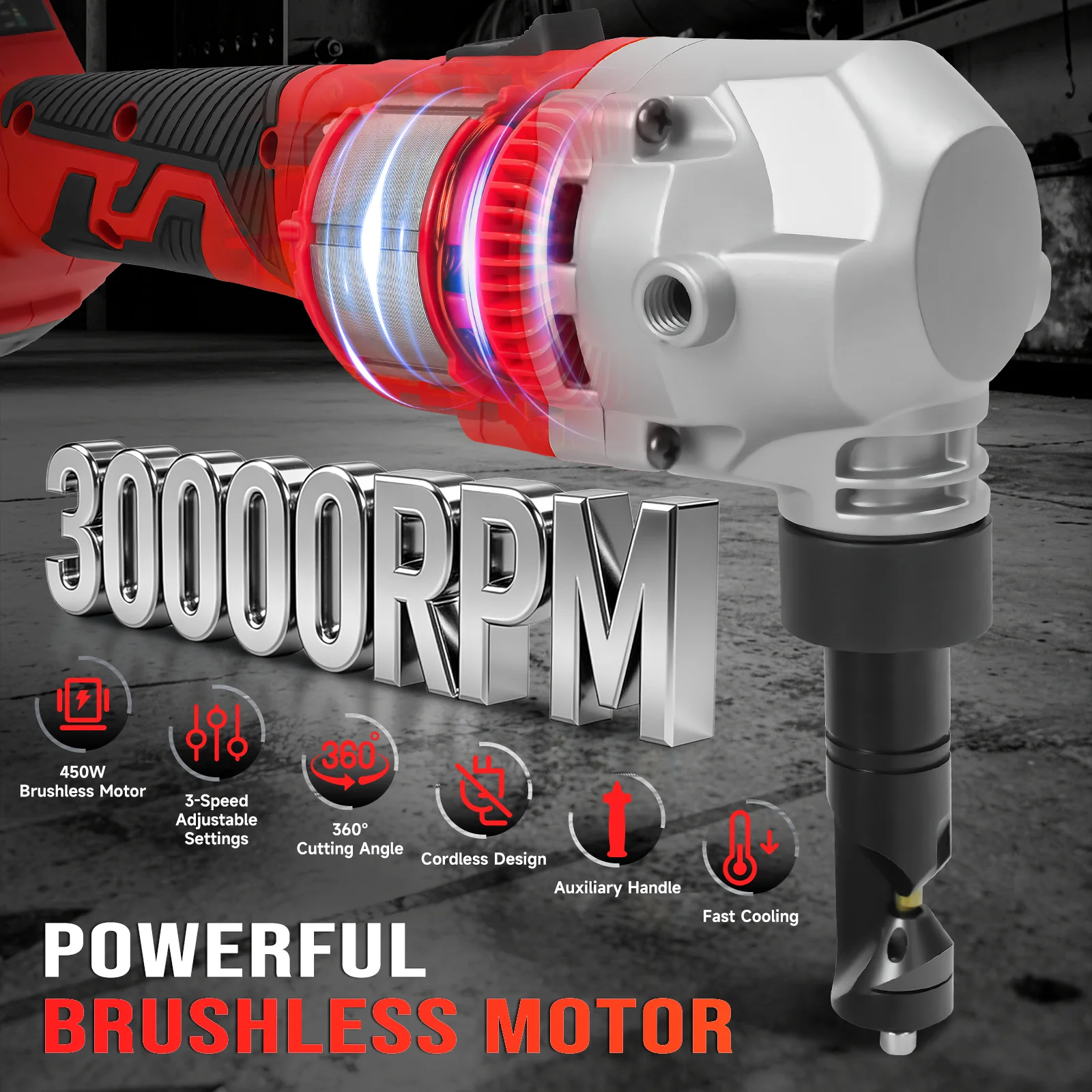 Cordless Metal Nibbler 30000RPM Brushless Metal Cutter 3 Variable Speed Electric Nibbler For Milwaukee 18V Battery Pin