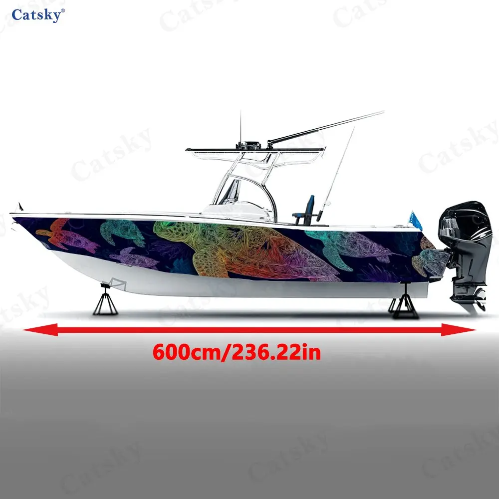 Deep Sea Colorful Turtle Wander Boat Stickers, PVC Waterproof Vinyl Wrap Decals for Fishing Boats, Durable and Stylish Design