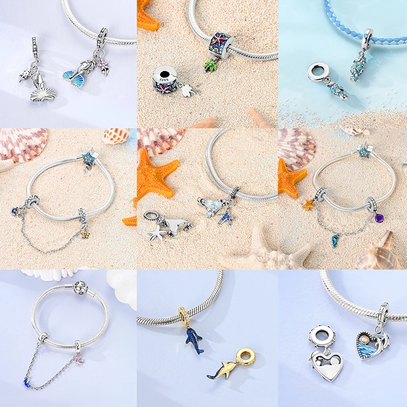 NEU 2026 925 Sterling Silber Anhänger Ozean Schildkröte Strand Frucht Muschel Blau Passend für Original Armreif Armband Halskette DIY Schmuck Geschenk – Detail 5
