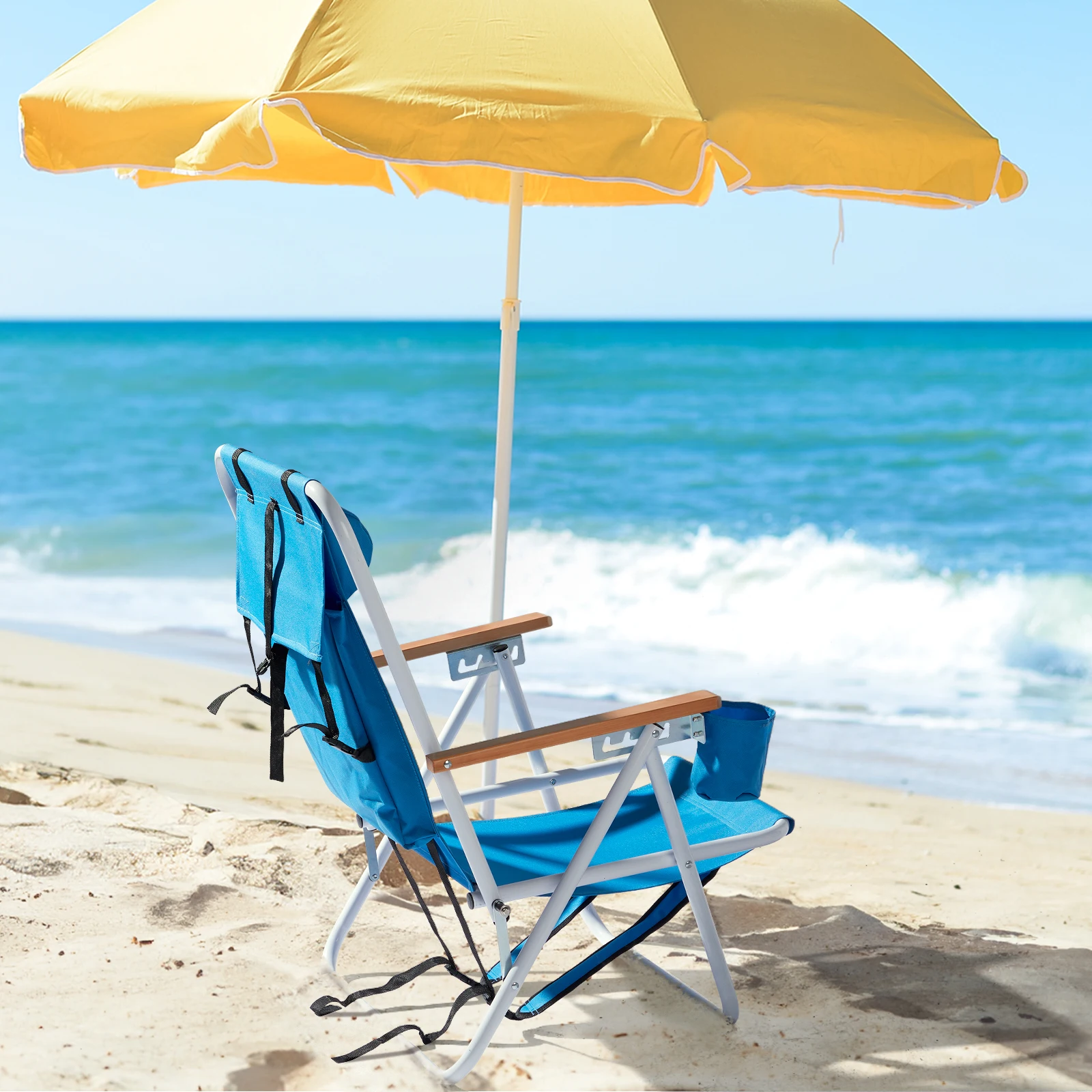

4-Position Adjustable Folding Beach Chair, Steel Tube Frame Oxford Fabric Portable Outdoor Camping Lounge Chair, Blue