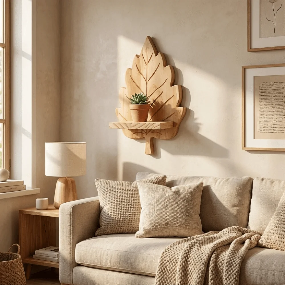 Wooden Maple Leaf Wall Shelf Stable Decorative Wall Mounted Leaf Shelf Nature Style with Screws Wooden Leaf Floating Shelf