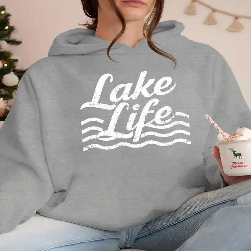 سويت شيرت نسائي قطن 100% مقاس كبير، ناعم، مريح، أنيق مع طباعة جرافيك الحياة، مسامي، مريح، متين، ملمس مريح