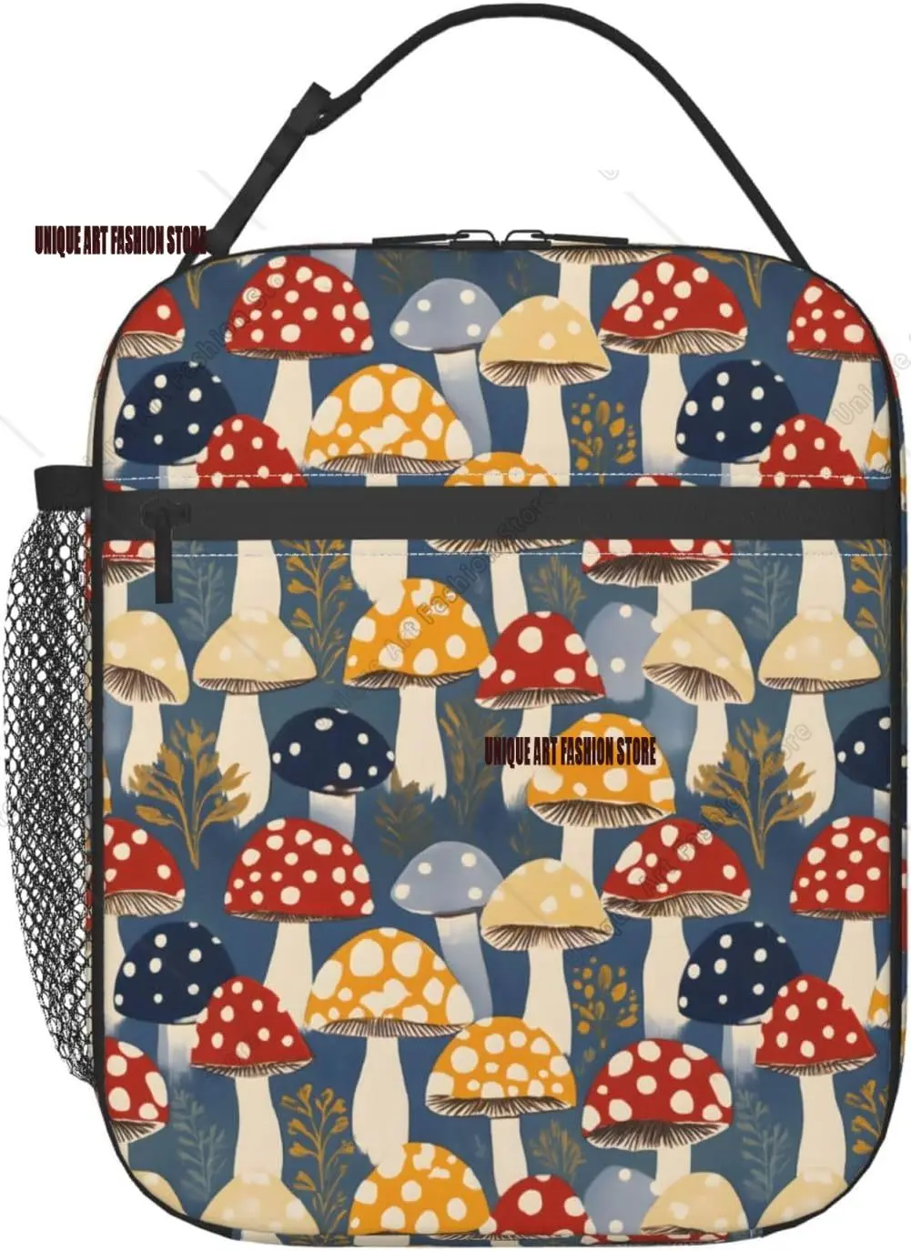 

Mushroom Lunch Bag Polyester Tote Bags with Colorful Mushrooms Vintage Insulated Lunchbox Portable Lunchbag Retro Decor Gifts