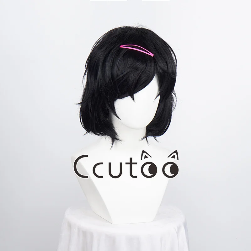 Steins Gate Ruka Urushibara Cosplay Perruque, Cheveux Synthétiques Courts Bouclés, Bonnet, Noir, Halloween