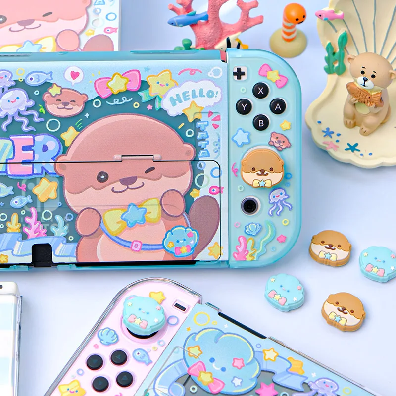 Cute otter ocean party for nintendo switch oled case switch ns case game console split case