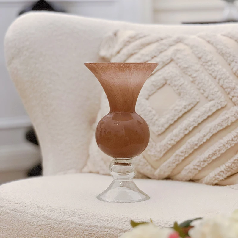 Jiaan Jiali medieval glazed vase, high-footed round belly and long-necked flower ware, high-end French retro light luxury