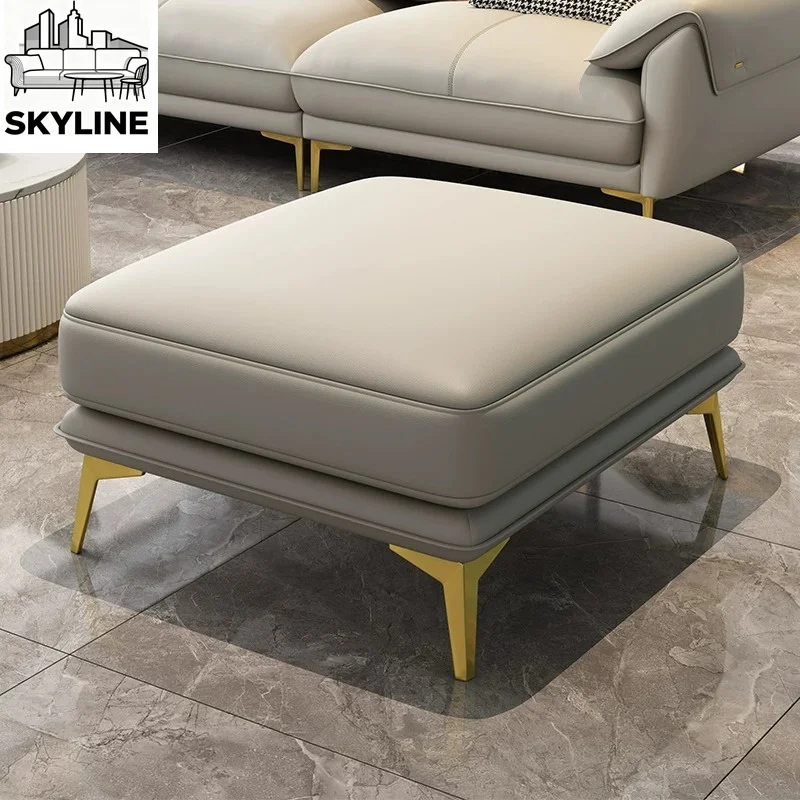 Leather Light Luxury Foot Stool, Sofa Foot Rest Pedal with Pull Buckle, Living Room Shoe Changing Bench