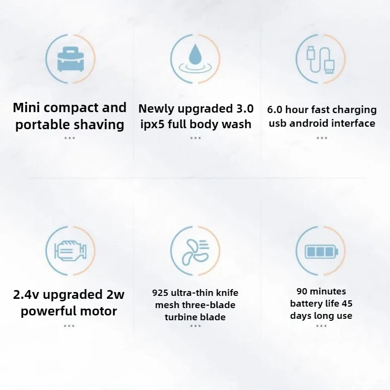 Men's Electric Razor Full Body Wash Mini Travel New Portable Razor ABS Zinc Alloy Material Dry Wet Double Shaved Floating