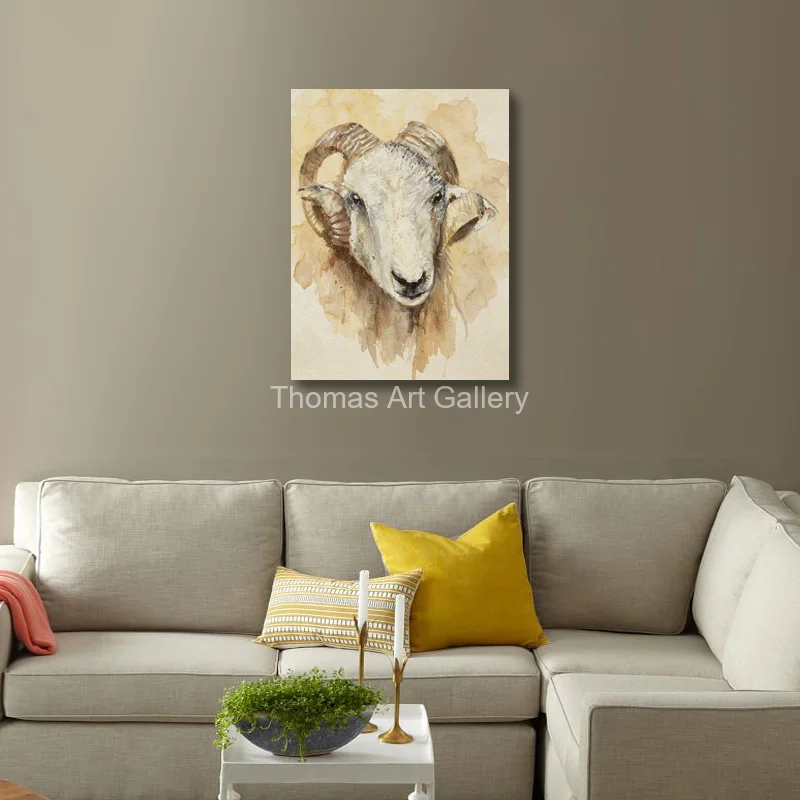 Passover Sheep Art HD Canvas Print Watercolor Ram Portrait Jewish Holiday Decor Large Religious Wall Art for Judaica Dining Room
