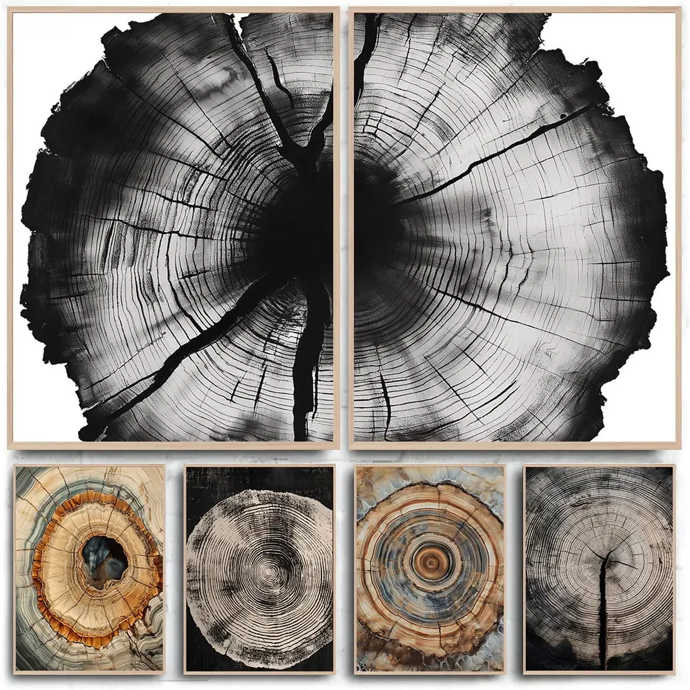 Abstract Tree Ring Poster Canvas Painting Print Bohemian Simple Retro Aesthetic Living Room Dining Room and Home Decoration