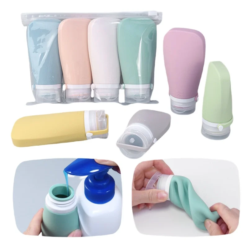 

60/90ML Silicone Travel Split Bottle Lotion Toner Cream Dispensing Storage Shampoo Body Washing Refillable Empty Containers Set
