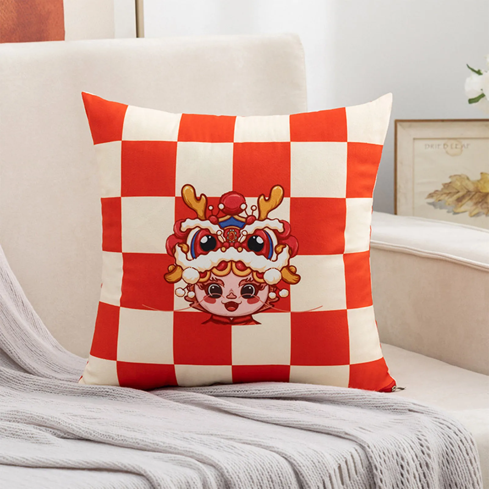 Decorative Square Throw Pillow Covers Dragon Style Skin-friendly Soft Pillow Protectors for Living Room Couch Bed Sofa