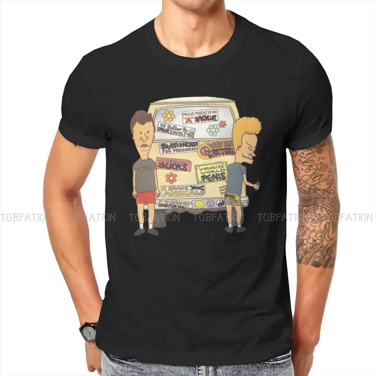 Beavis and Butthead Funny Sarcastic Cartoon Camping T Shirt Vintage Gothic Polyester Men's Tshirt O-Neck Men Tops