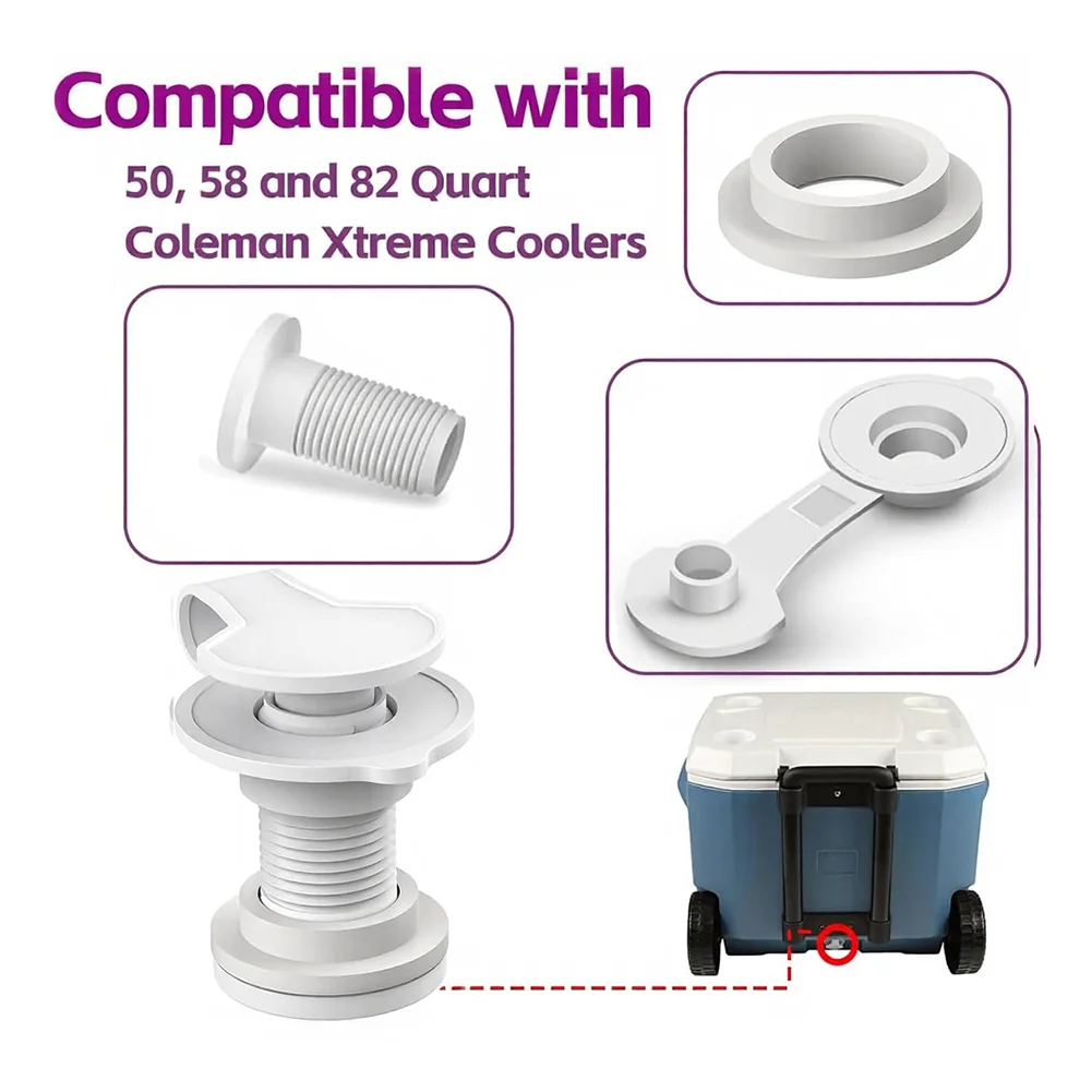 1Pc Threaded Drain Valve For Coleman Cooler For Igloo 50-165 Qt 1/1.5 Inch Replacement Plug-Kit White