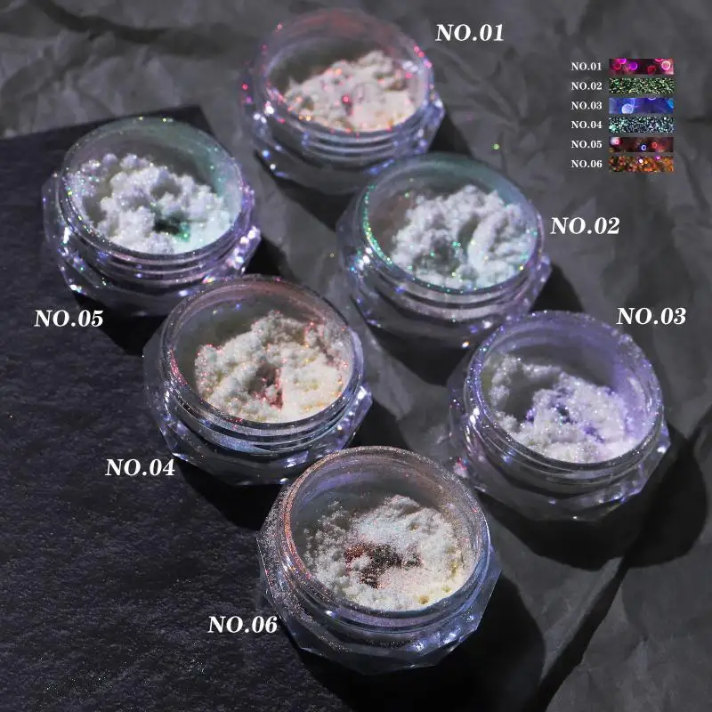 Nail Glitter Aurora Ice Transparent Laser Rainbow Mirror Gel Pigment Powder Chrome Nail Charm Gel Polish Art Decoration Supplies